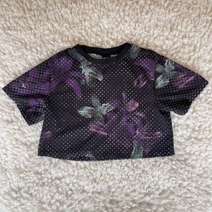 Zella Girl Kids' Black, Purple Floral Mesh Cropped Tee Size XS | 5/$20